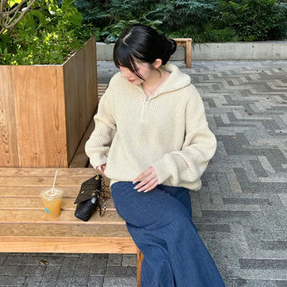 Half-zip knit top