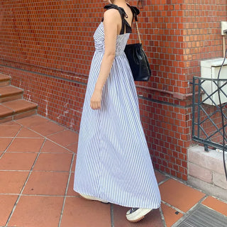 Ribbon strap striped dress