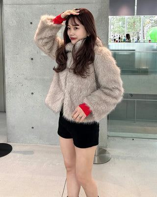 High-neck fur jacket