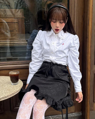 Flower frill midi skirt