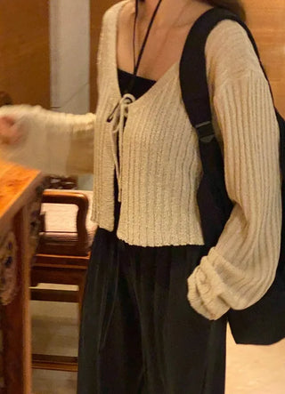 Ribbed drawstring cardigan