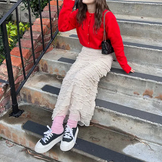 Frilled long skirt