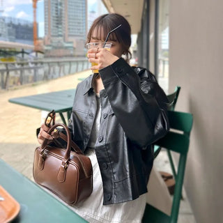 Casual short leather jacket