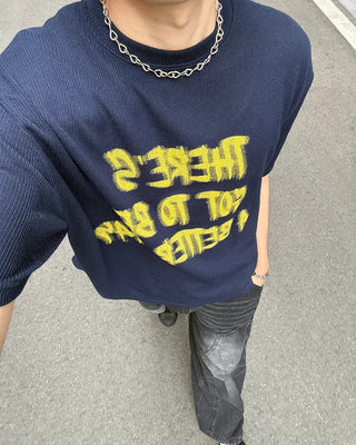 (Unisex) Marker Lettering Knit Half T-Shirt
