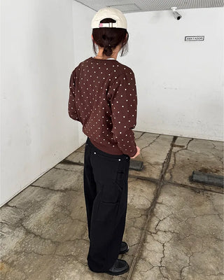 Polka Dot Round Neck Cardigan