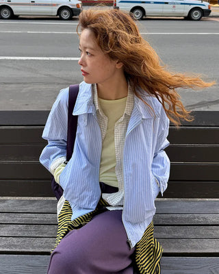 High-neck striped pattern blouson