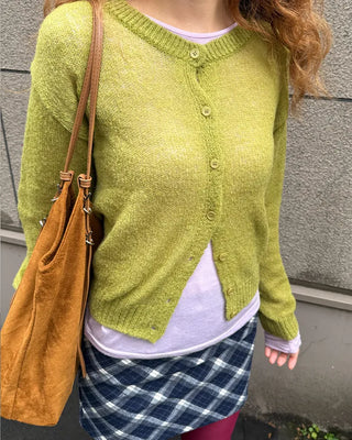 Round neck alpaca knit cardigan