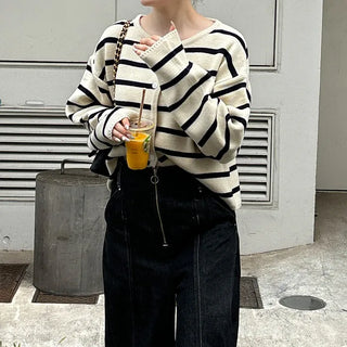 Striped button cardigan