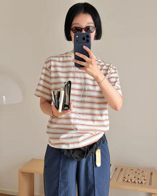 Trendy striped short-sleeved T-shirt
