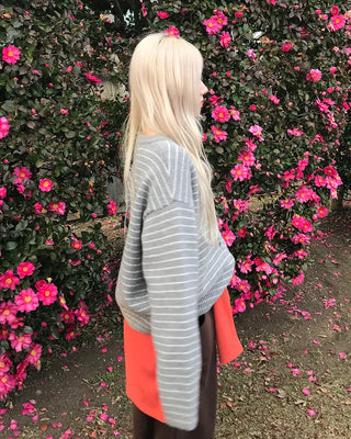 Lambswool striped knit cardigan