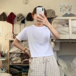 Basic cropped short-sleeved T-shirt