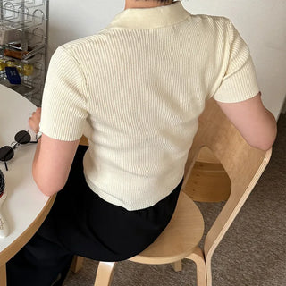 Short-sleeved colored ribbed knit