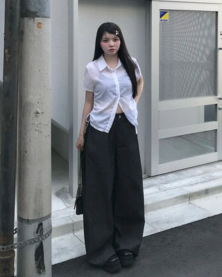 Side-shimmering striped shirt