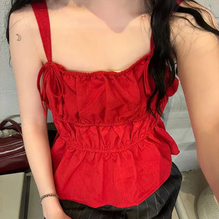 Shirred Ribbon Sleeveless Dress