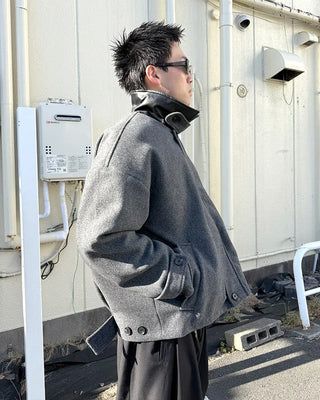 High-neck button-up half coat