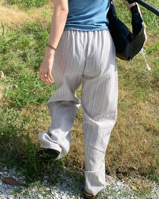 Linen striped banding pants