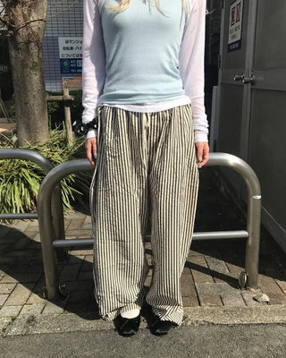 Striped pants with string waistband