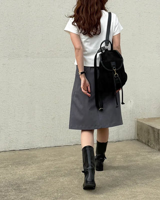 Banded pleated midi skirt
