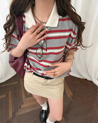 Striped Henley Neck Polo T-Shirt