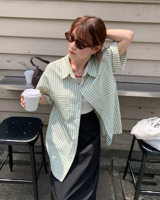 Oversized Striped Pocket Shirt