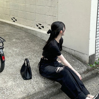 Vintage slit denim pants