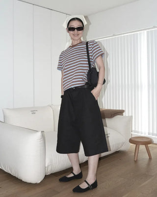 Cropped striped short-sleeved T-shirt