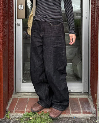 Non-faded wide denim pants