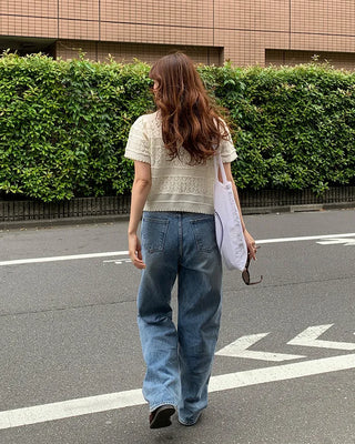 Washed wide-leg denim