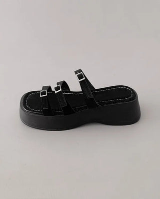 Platform buckle strap slippers