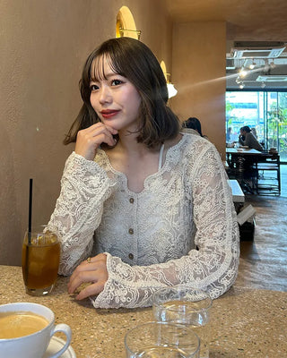 V-neck lace sheer cardigan
