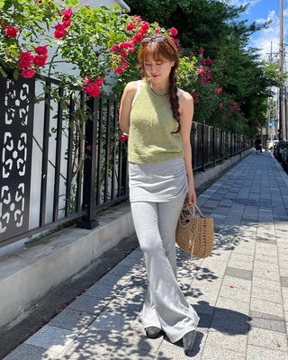 Skirt-layered flared pants
