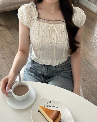 (Set) Polka Dot Puff Blouse and Scrunchie