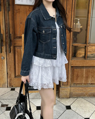 Stitched cropped denim jacket