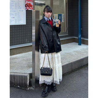 Loose-fit leather jacket