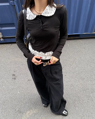 Polka Dot Frill Collar Top