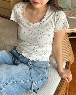 Polka Dot Ribbon Short-Sleeved T-Shirt