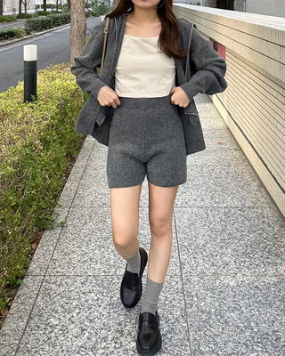 Double-zip hoodie and shorts set