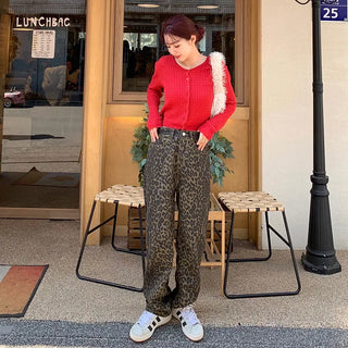 Leopard print denim pants