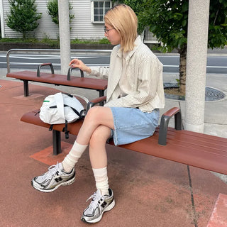 Striped long-sleeved cropped shirt