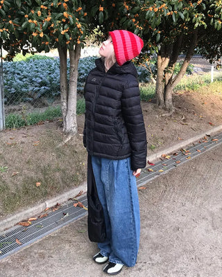 Side-tuck washed denim pants