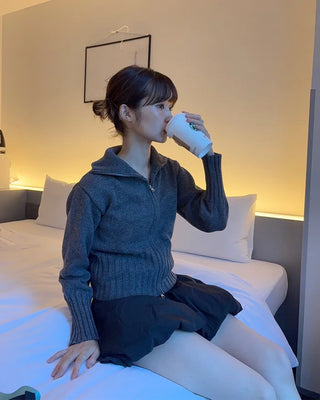 Double-zip ribbed knit top
