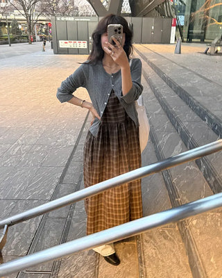 Checked camisole long dress