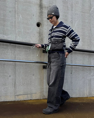 Striped polo collar knit
