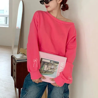 Sleeve Ribbon Off-Shoulder Sweatshirt