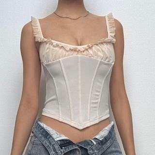 Ruffle corset patchwork stitch cami top