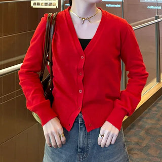 V-neck knit cardigan
