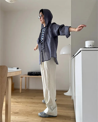 Cotton blend hooded shirt