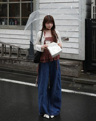 Side-slit wide denim pants