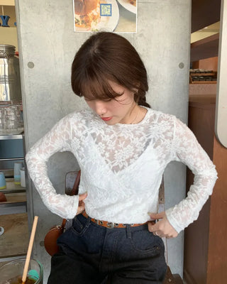 Flower sheer T-shirt