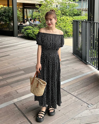 Off-shoulder tiered long dress